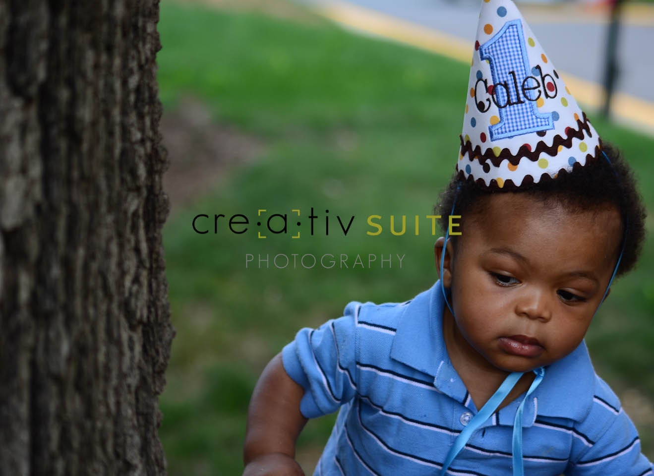 First Birthday Hat - Brown, blue, red, and yellow - Polka dots and gingham - Free personalization