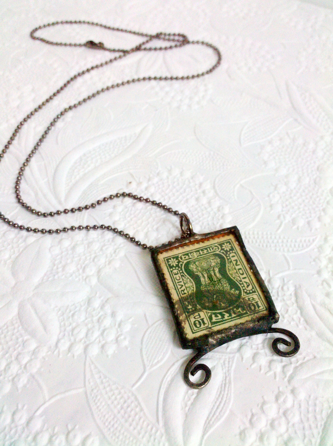 Vintage Stamp Necklace, Whimsical Stamp Necklace, Soldered Stamp Pendant, Stamp Jewelry, Vintage Stamp Pendant, Quirky Eclectic Jewelry