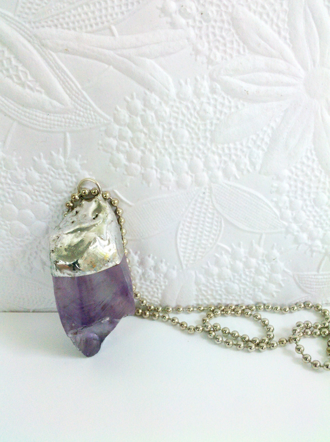 Amethyst Purple Crystal Necklace, Soldered Crystal Pendulum, New Age Gypsy Style Necklace, Spiritual Necklace, Rough Cut Amethyst Stone