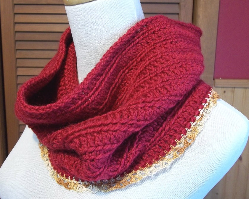 Comfy Cowl with Crocheted Lace Edging
