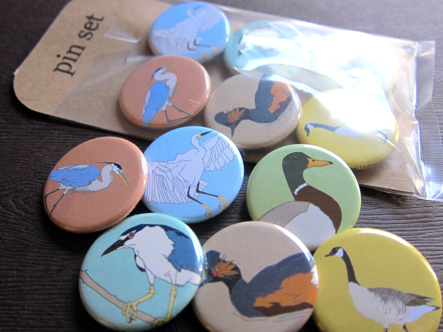 6-Pack of Water Bird Pinback Buttons--Bird Lover Gift