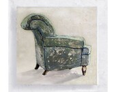 Sage Green Sofa Chair on 5x5 Canvas Print Block -  Pale Green - Furniture Still Life -  Portrait - Wall Art - Home Decor