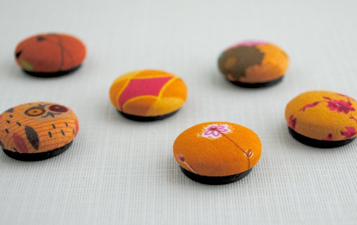 Orange Fabric Button Magnet Set