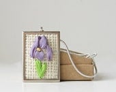 Purple Iris Pendant Necklace silk ribbon embroidery