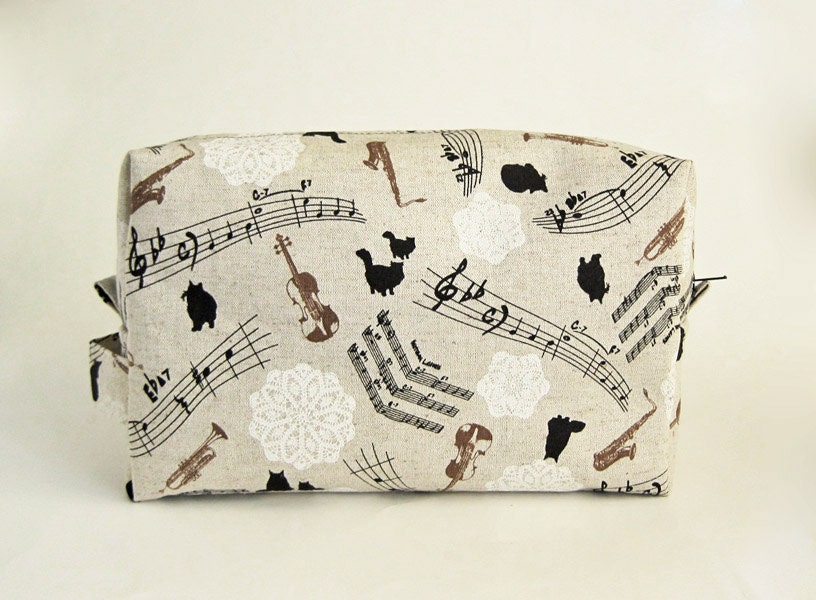 Zakka Box Pouch Japanese Linen Canvas with Inner zipper pocket
