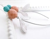long silver pink turquoise dangle earrings sterling silver hook - Multicolored Dragonfly Jewelry Sale Black Friday Etsy Cyber Monday Etsy