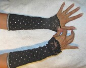 Armwarmers Black and Silver,Lace, Steampunk, Goth Gauntlets, Cabaret, Circus, Noir, Fetish,  Arm Warmers