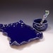 Pottery Dip Cup with Jeweled Spreader and Matching Cheese Tray in Royal Blue