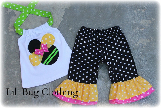 Custom Boutique Clothing Bumble Bee Capri and Halter Top Birthday Girl.