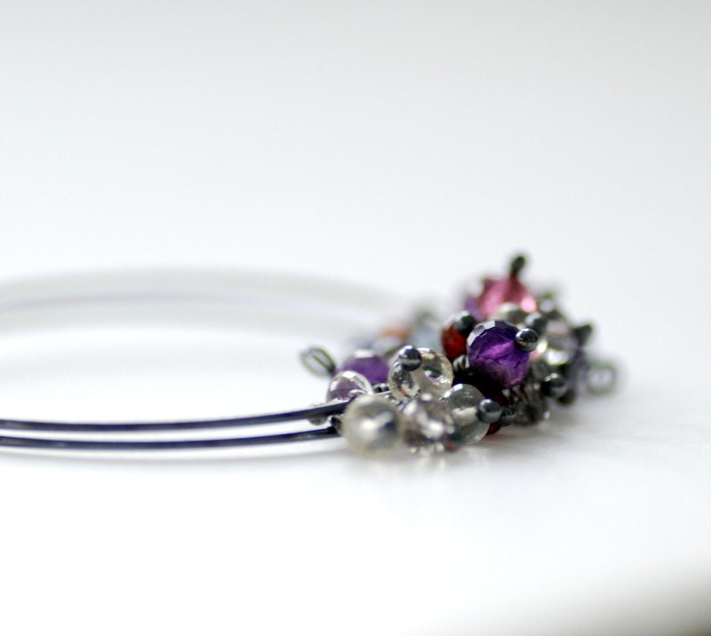 Gemstone Jewelry, Hoop Earrings, Semi Precious, Garden Wedding, Outdoor Wedding, Bridal Earrings, Silver Hoop Earrings, Jardin - Fleur