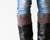 Boot toppers , boot cuffs in dark grey and red dots
