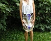 Hand Dyed Silk Skirt in Warm Grey and Purple with Ivory Fringe Trim