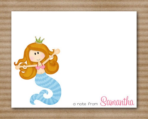 Mermaid Notecards / Note Cards / Card / Mermaid Thank You / Beach / Pool / Summer / Personalized (set of 8)