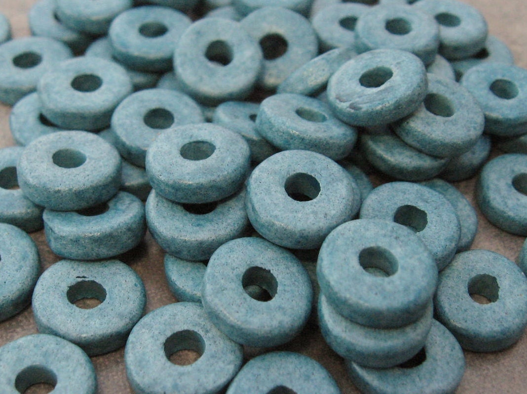 25 Greek Ceramic Beads - Faded Denim 8mm Round Washer