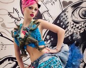 Up-Cycled Denim Dinosaur Effie Trinket Tutu Prom Dress by Janice Louise Miller