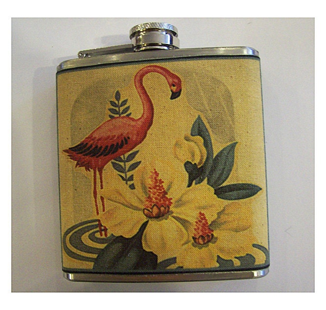 pink flamingo flask retro vintage 1950's rockabilly Florida deco kitsch