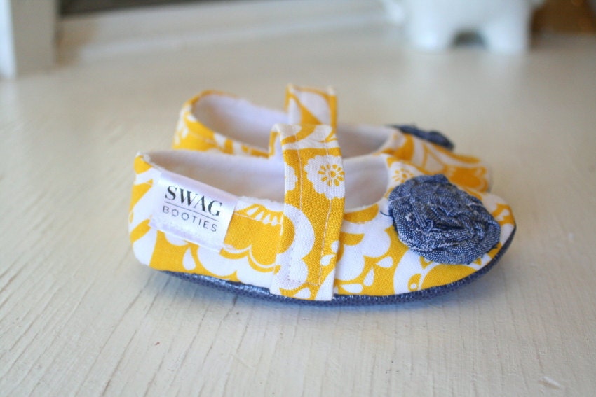 maryjane baby girl shoes toddler newborn velcro strap booties Yellow White Navy Flower slippers SWAG shower gift