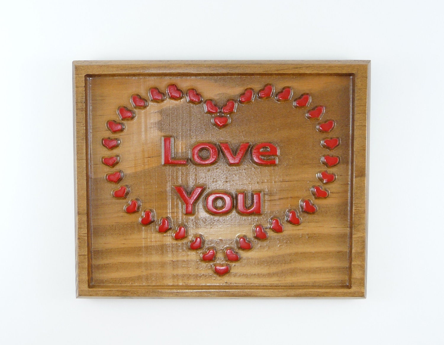 LOVE YOU PLAQUE Hearts Carved Wall Hanging Home Decor Gift Wedding Birthday Shower Anniversary Husband Wife Valentines Day - Ready To Ship