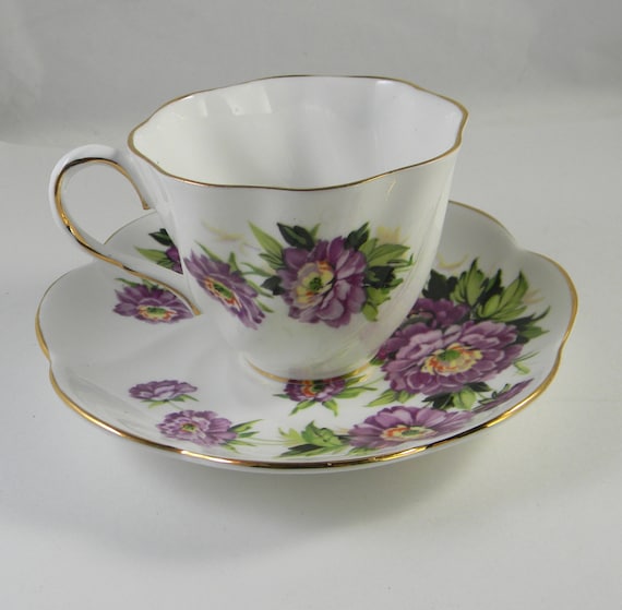 Vintage tea cup, Salisbury c1927 Eventide Puple Floral Cup and saucer, English