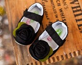 Black Silk Rosette Mary janes - baby and toddler girls holiday Christmas shoes