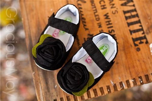 Black Silk Rosette Mary janes - baby and toddler girls holiday Christmas shoes