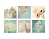 Six Ethereal  Flower Photographs, Floral Art Prints, Flower Wall Decor,  Pink Mint Still Life
