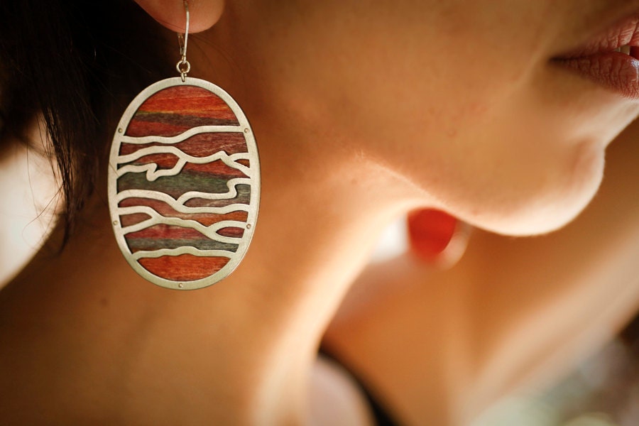 Desert Scape Earrings // Dyed wood and steel