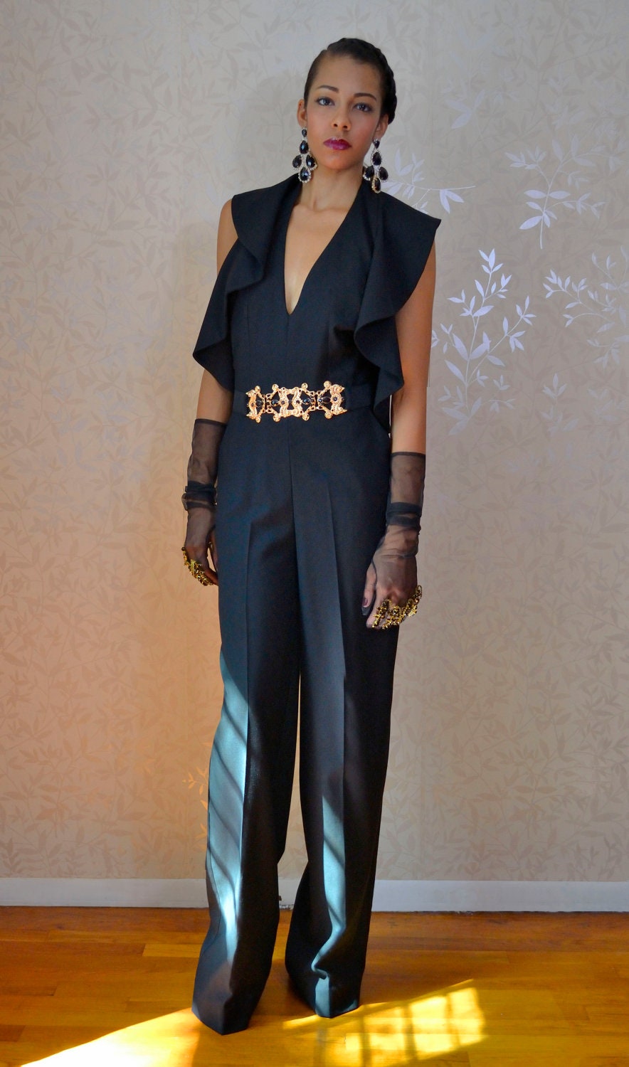 Wool Ruffle Halter Jumpsuit