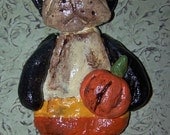 Folk Art Primitive Boston Terrier Dog Halloween Girl Candy Corn Ornament Boutique 3D Art Doll Ooak