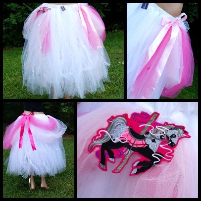 Pink White Carousel Horse Formal Length Tulle Skirt MTCoffinz ALL SIZES