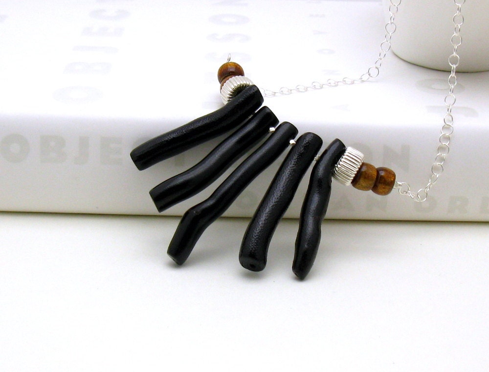 Black Coral Sterling Silver Necklace - Tribal / Bohemian Ethnic Tribal Vacation Inspired - cooljewelrydesign