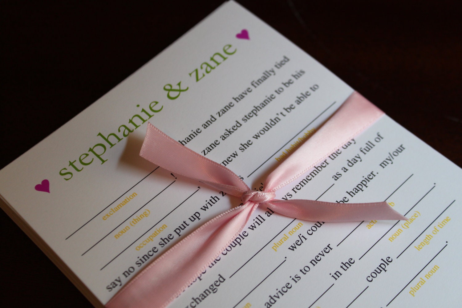 Marriage Advice for the Bride and Groom / Wedding Ad-Lib, Guest Book Alternative, Bridal Shower Game - Set of 25