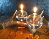 Antler oil lamp with 2 glass globes