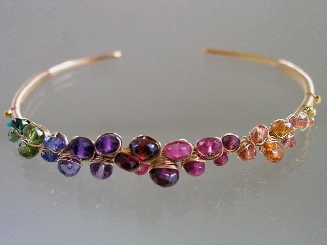 The Gorgeous Side of Things...Amethyst  Pink Orage Sapphire Ruby Tanzanite Encrusted Signature Original Gold Filled Cuff Bracelet