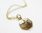 Sand Dollar Necklace, 14k gold filled, bronze, pendant necklace - bridal jewelry, bridesmaids jewelry, beach wedding