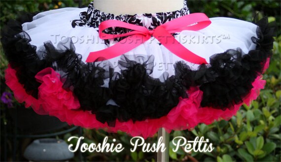 READY TO SHIP 8-9 inches Infant Pettiskirt Damask, Hot Pink, Black and White Pettiskirt Infant size
