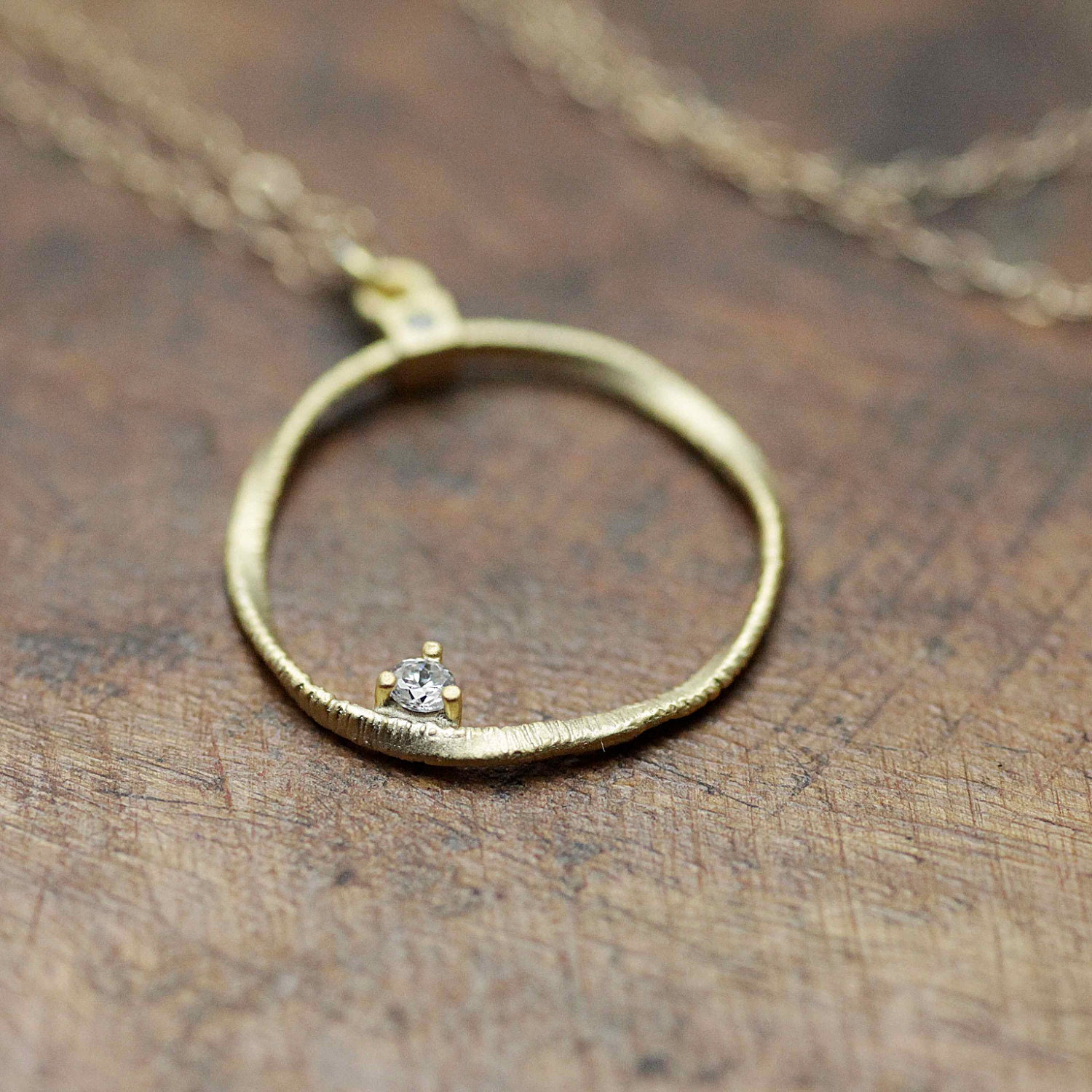 SALE- Was 40.00 Now 22.00 Organic Twisted Gold Circle and CZ Pebbles Necklace