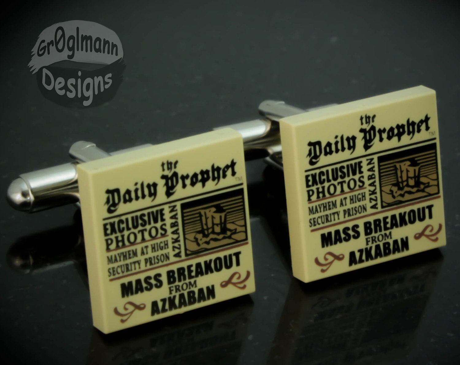 Harry Potter Daily Prophet Newspaper Cufflinks :) made with LEGO bricks
