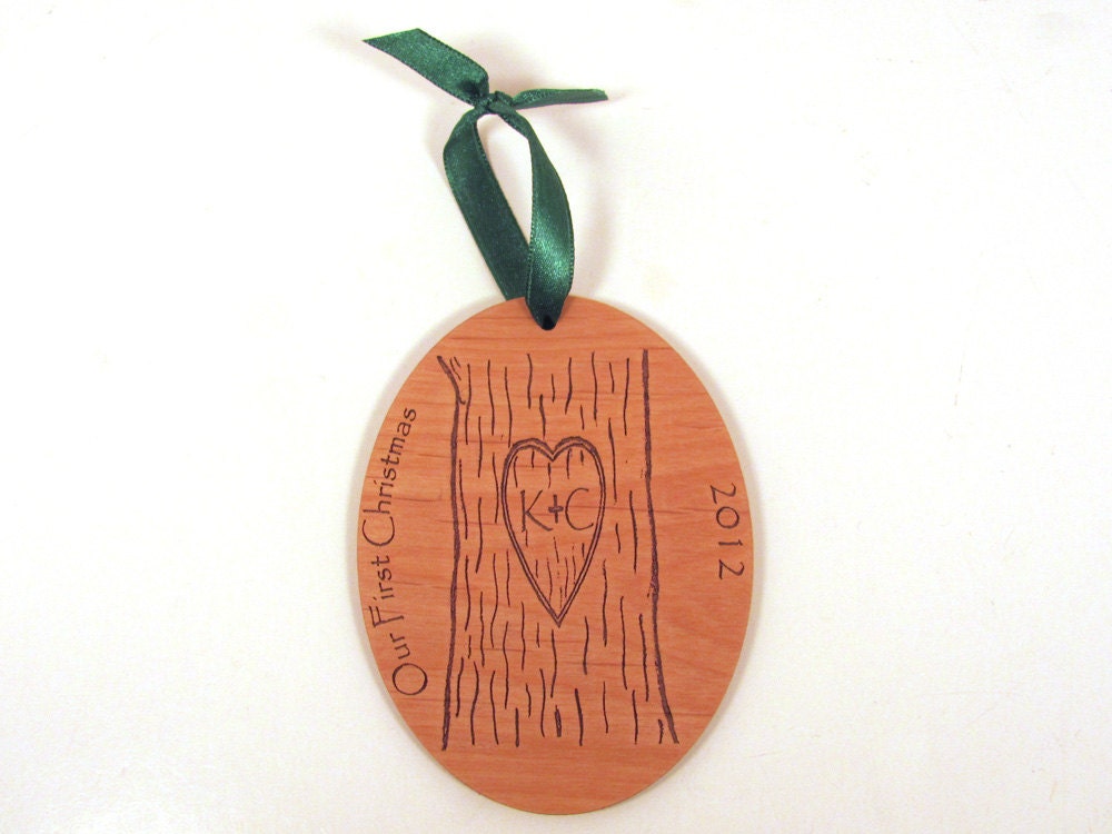 Christmas Ornament for the Newlyweds - Carved Tree First Christmas Ornament
