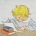 Writing a Letter - Vintage Cards - One Blank Reincarnated from a Vintage Children's Illustration on Italian Stationary