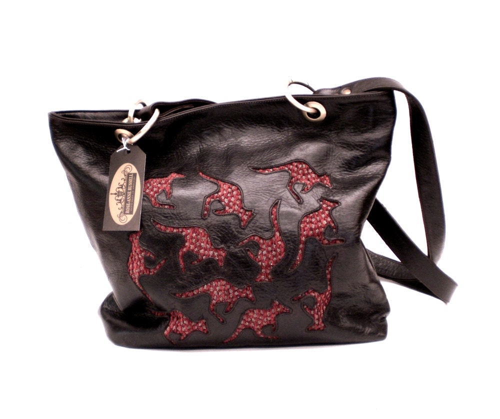 Large almost black tote with inlayed kangaroos