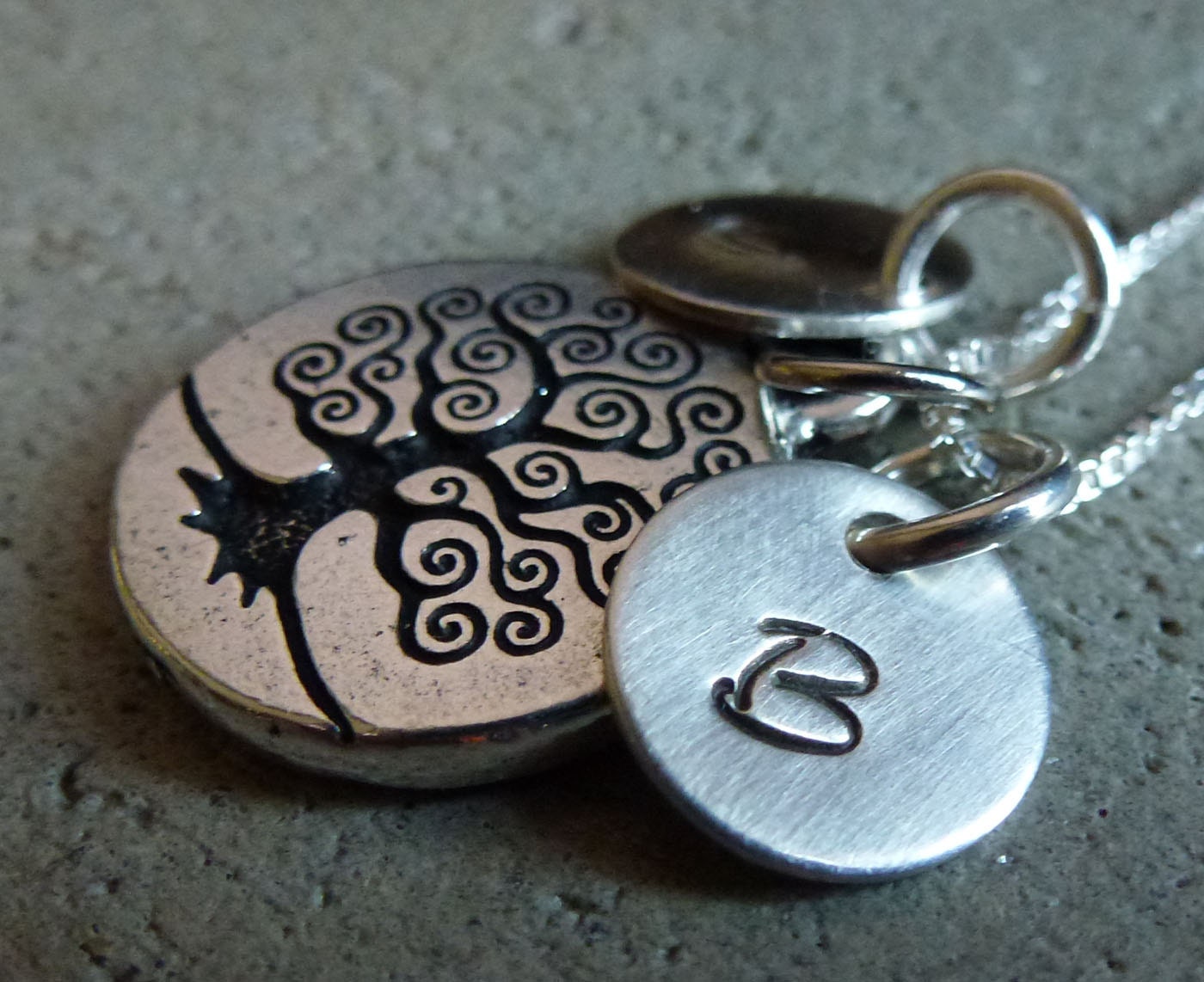 Initial Jewelry - Tree of Life - Two charm hand stamped custom necklace - personalized necklace - monogram family tree necklace