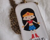 Glass Tile Pendant, personalized WONDER WOMAN, Super hero, Jewelry, Necklace handmade  by tlgcrafts on Etsy