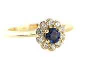 14K Blue Sapphire Diamond Halo Engagement Ring 14K 18K White Yellow Rose Gold Platinum Palladium Bridal Jewelry