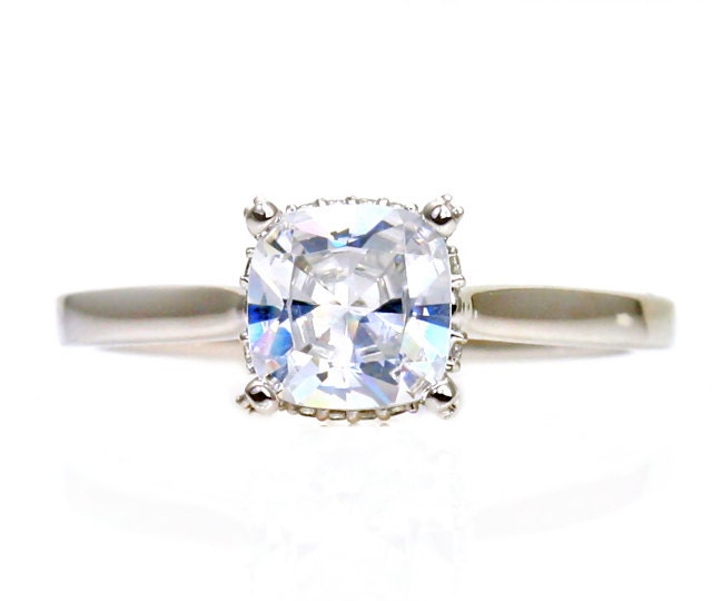 Cushion Moissanite Engagement Ring 14K Pave Diamond Solitaire Conflict Free Custom Bridal Jewelry