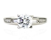 3 Stone Moissanite Diamond Engagement Ring Euro Shank Accented Solitaire Baguettes Moissanite Ring Custom Bridal Jewelry