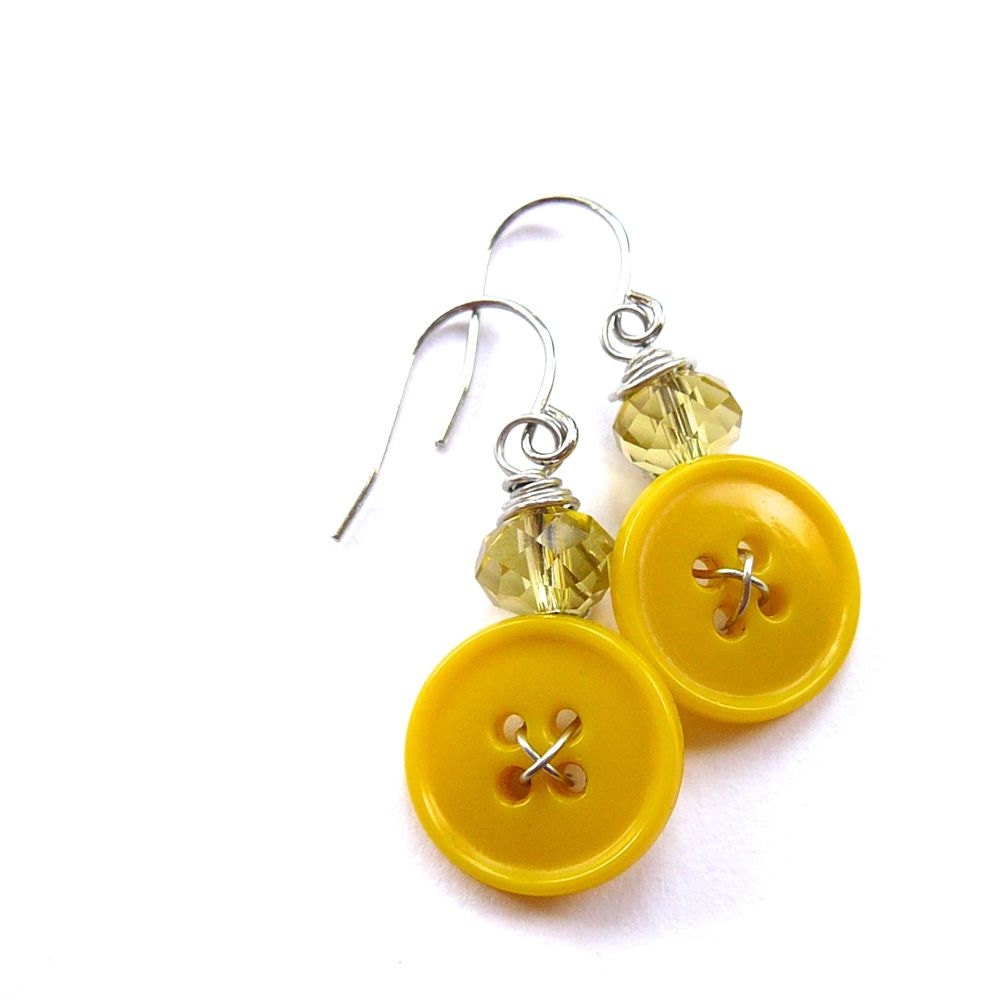 Hot Yellow  Earrings from upcycled Vintage Buttons