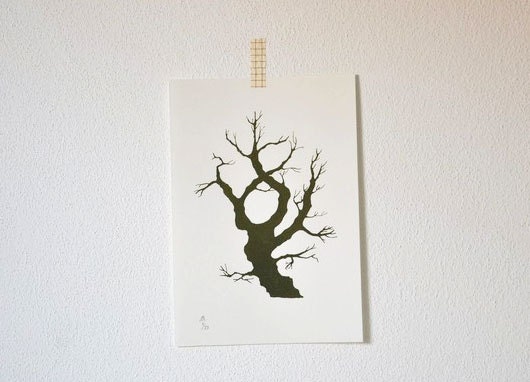 Hide-and-Seek Tree -  original art gocco screenprint