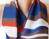 SALE - Infinity Scarf Loop Scarf Circle Scarf Cowl Scarf ..Blue, white and brown wave...Chiffon... Scarf...