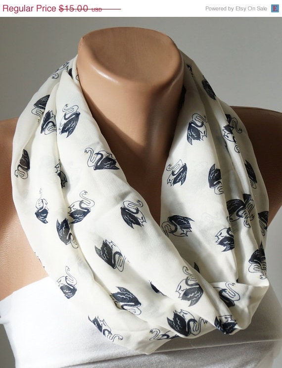 SALE - Infinity Scarf, Loop Scarf  handmade from cream with swan chiffon  linen